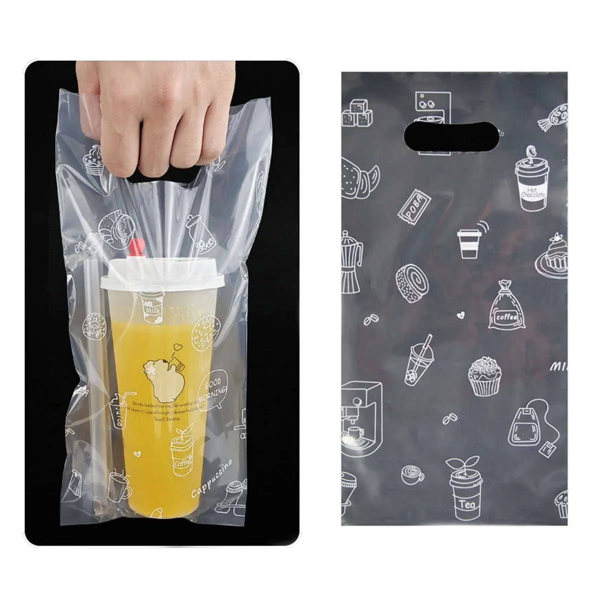 2 Cup Drink Carrier Bag 100 pcs with Handle for Take Out Delivery