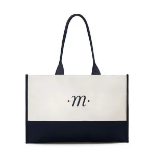 Classic Script Initial Tote - Navy Letter "F"