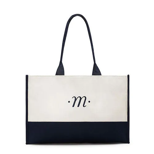 Classic Script Initial Tote - Navy Letter "R"