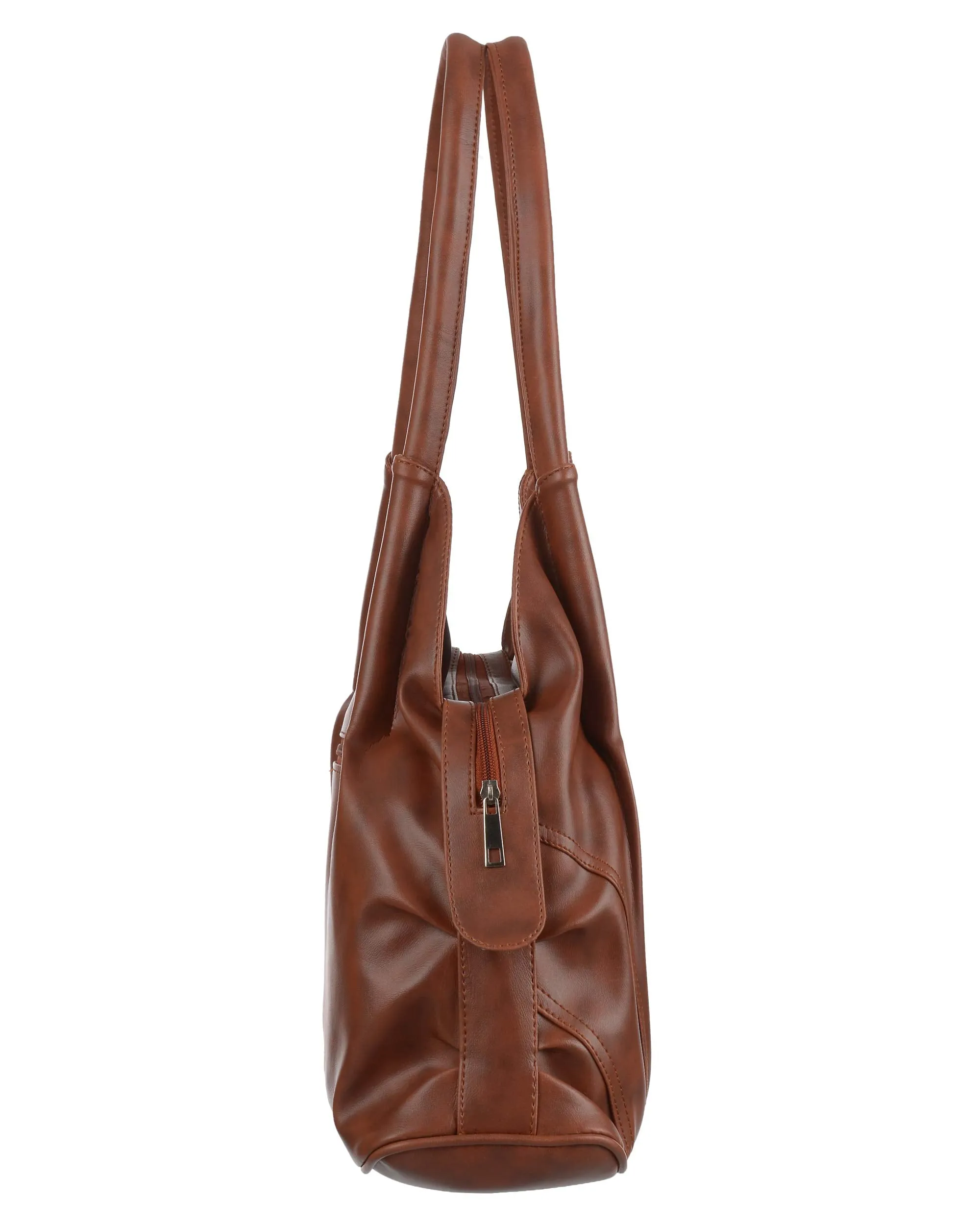 creeper Women's PU Leather Large Capacity Shoulder Hobo Handbag with Top Handle & Multi-Pockets (Brown_CR-001)