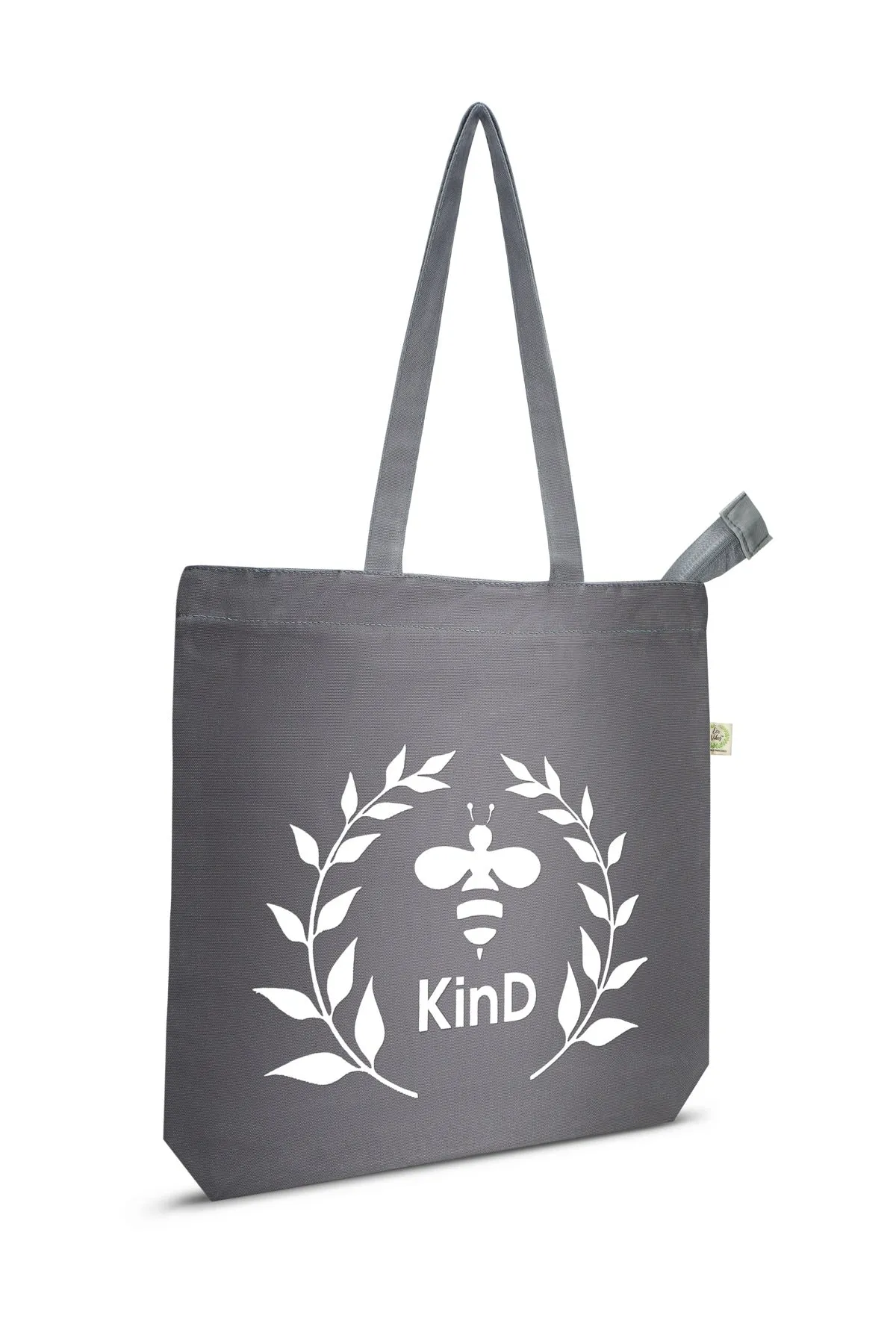 Kind- Premium Cotton Canvas Tote Bag with Zip- Grey