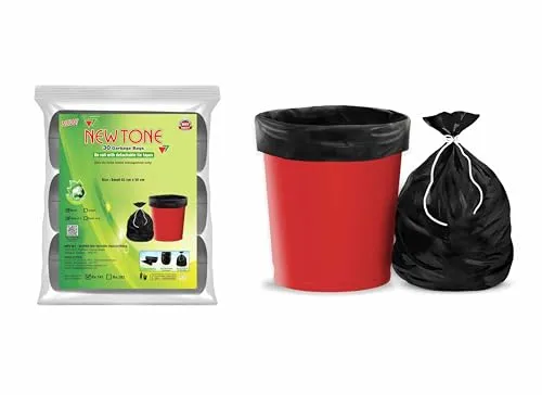 Newtone Premium Eco - Friendly/Biodegradable Garbage Bags (Small) Size 17 X 19 Inches 3 Rolls (90 Bags) (Dustbin Bag/Trash Bag) (Black Colour) - (Pouch Packing)