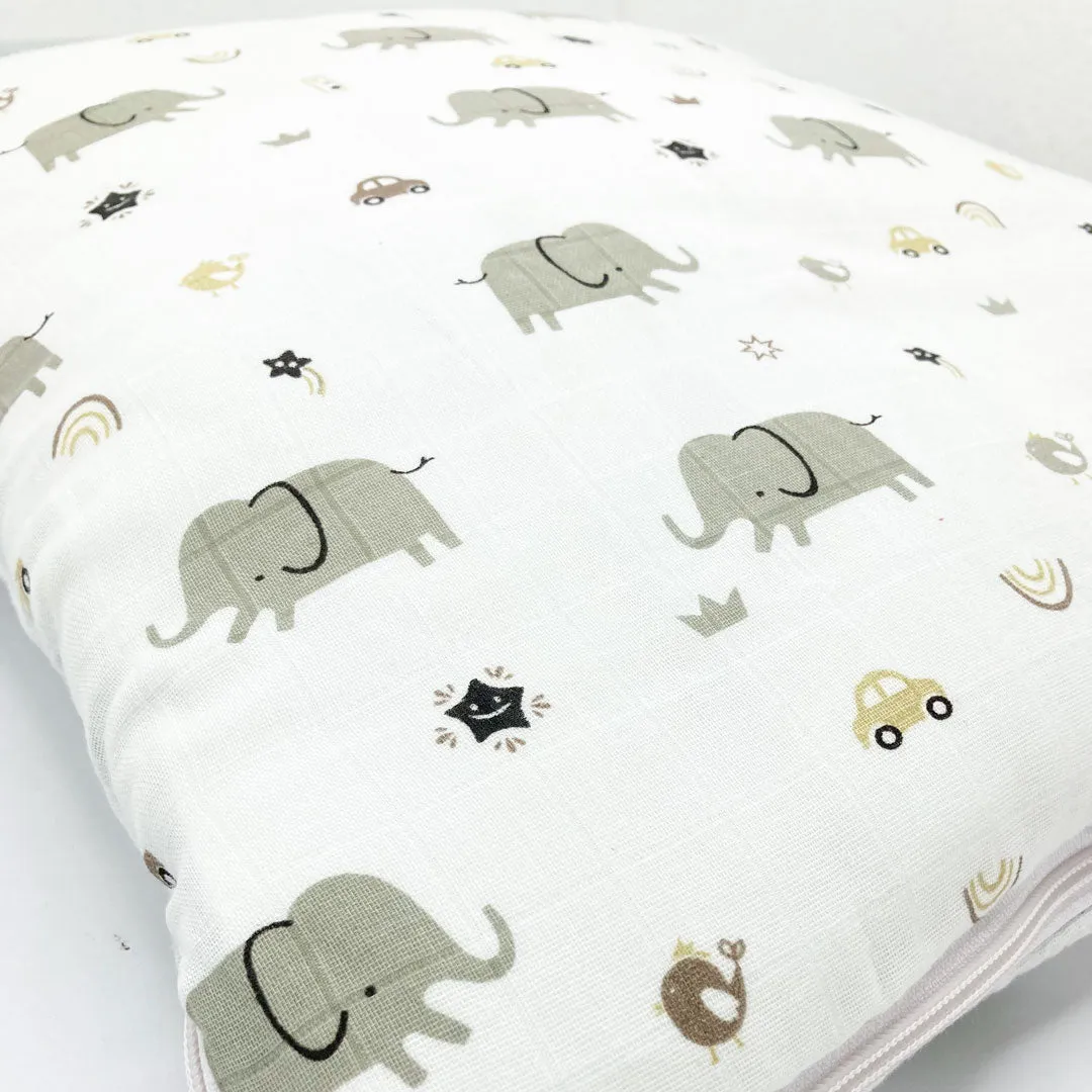 Organic Muslin Carry Nest for Baby -Traveling bed Soft Cotton-Elephant