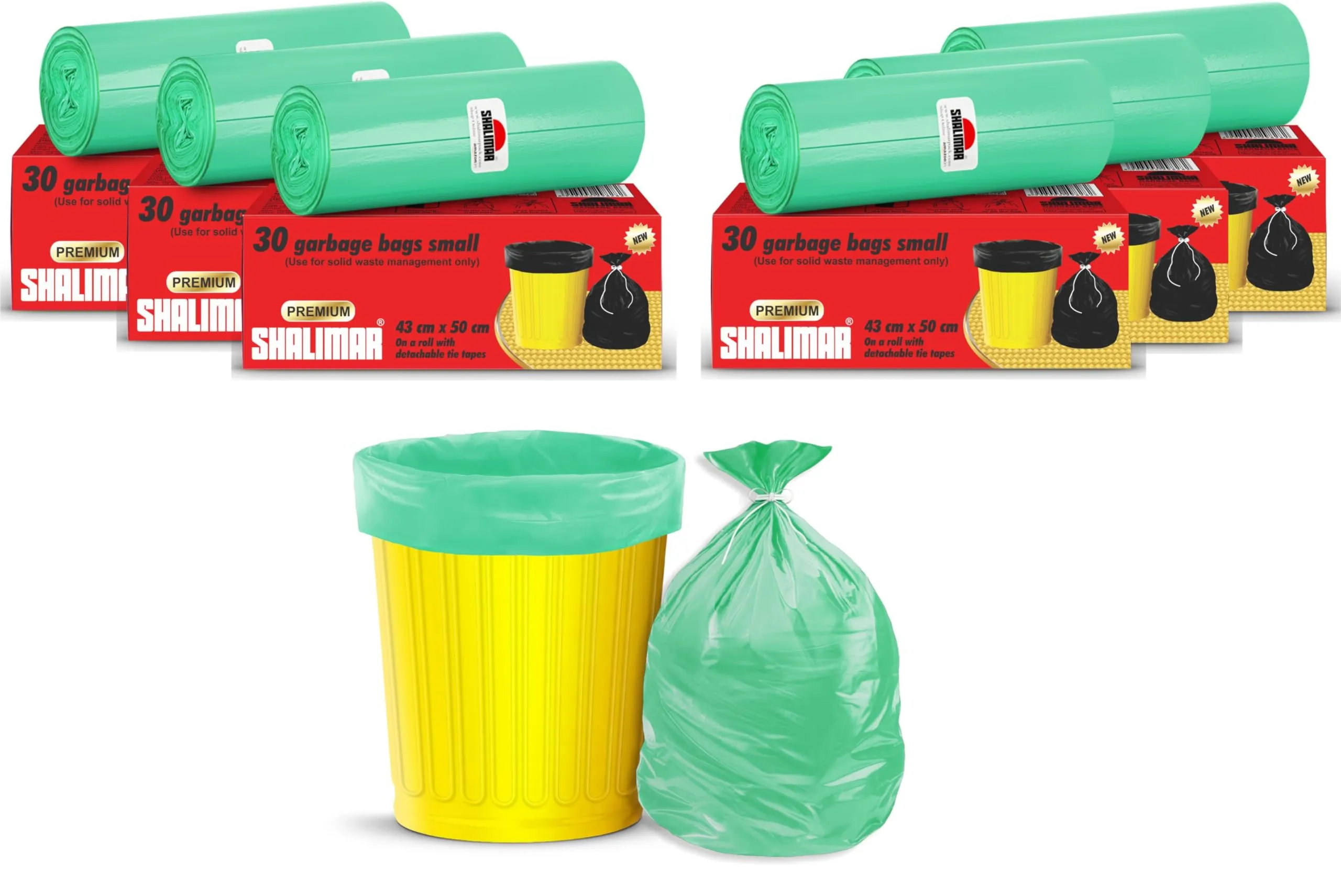 Shalimar Premium Garbage Bags Size 17 X 19 Inches (Small) 180 Bags (6 Rolls) Dustbin Bag/Trash Bag - Green Color