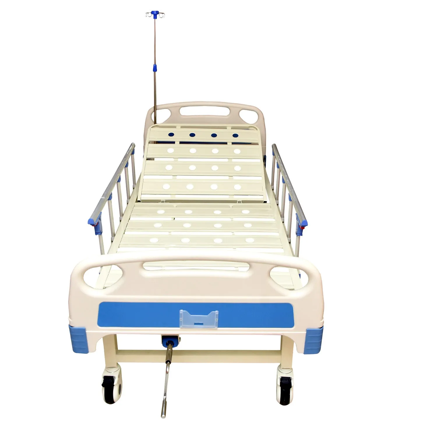 Smart Care Manual Full Semi Fowler Bed with ABS Panel, Side Railing & IV Stand (Wooden Box Packing)