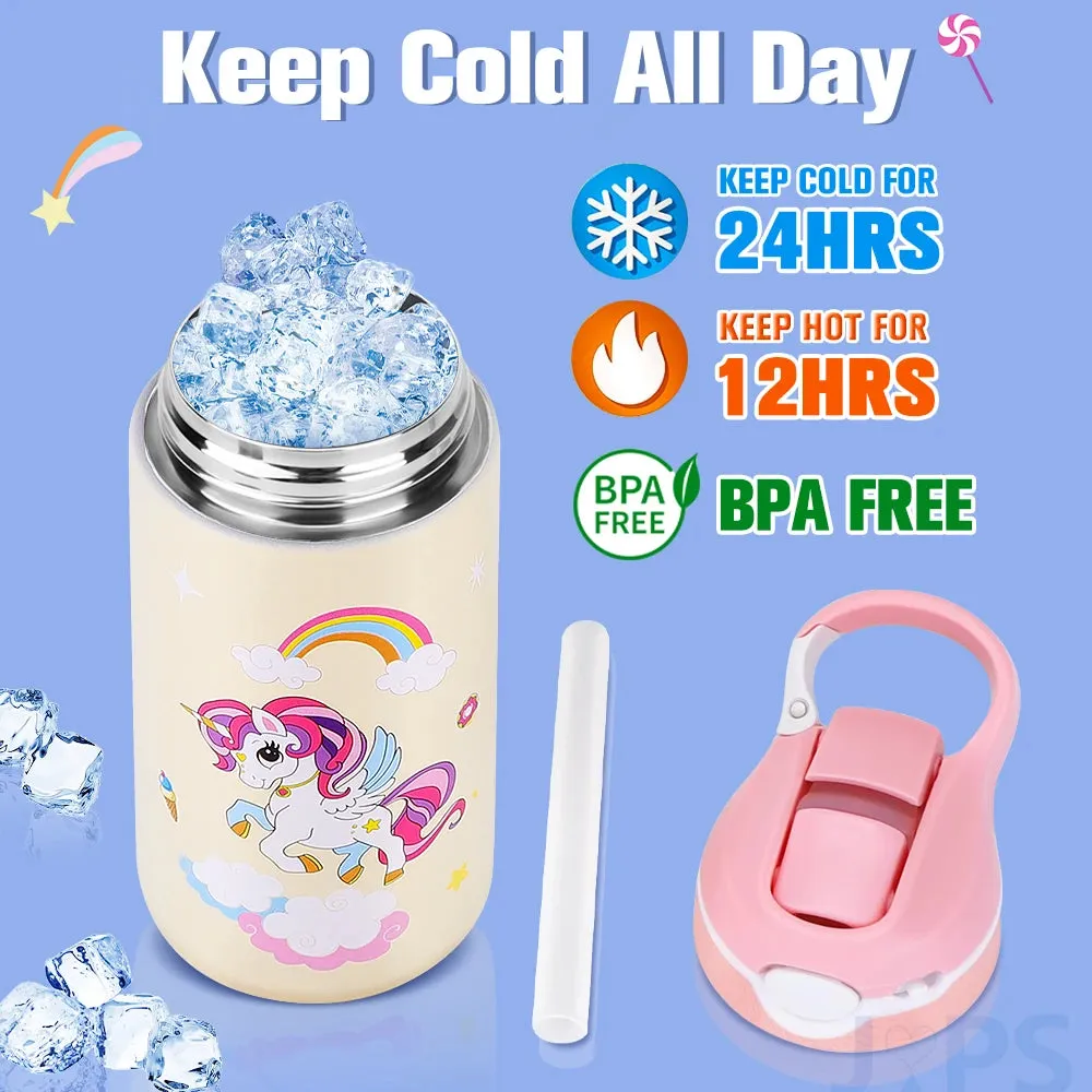 Stainless Steel Kids Water Bottle with Straw | Children's Vacuum Flask & Thermal Mug 400ML