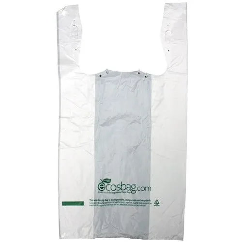 T-Shirt Grocery Bags - 11.5" x 6.5" x 21" - White Biodegradable