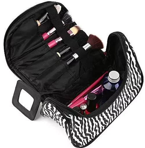 Zebra Print Makeup Bag With Mirror