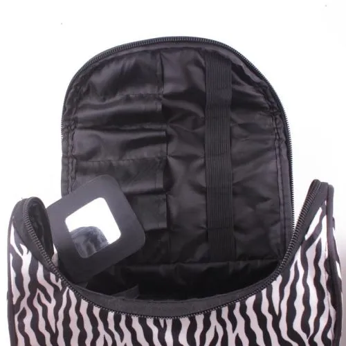 Zebra Print Makeup Bag With Mirror